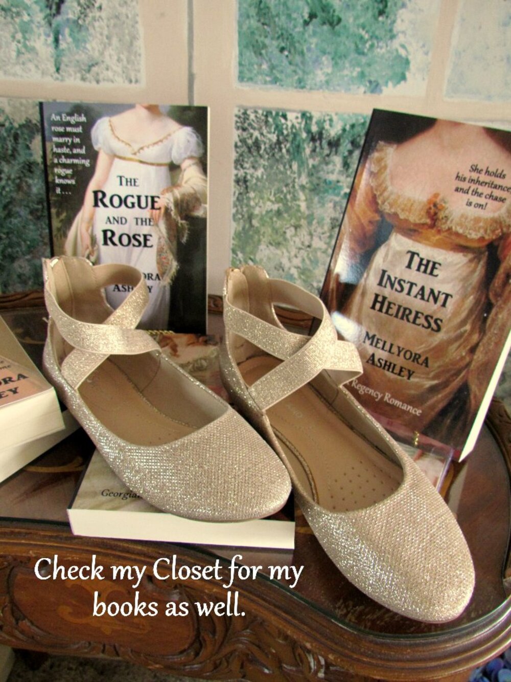 GOLD SHOES, 8 1/2, GLITTER w CRISSCROSS ANKLE STRAPS, SHOELAND FLATS, EUC - Picture 4 of 8